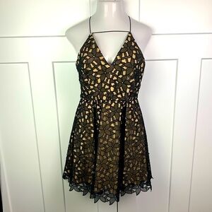 MILLY SIZE 10 Black Nude Lace Cocktail Dress Fit Flare Wedding